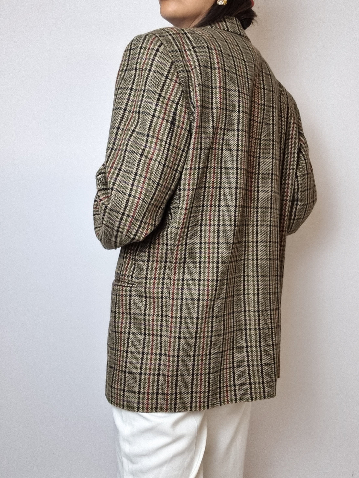 Veste blazer vintage à carreaux verts et rouges M/L