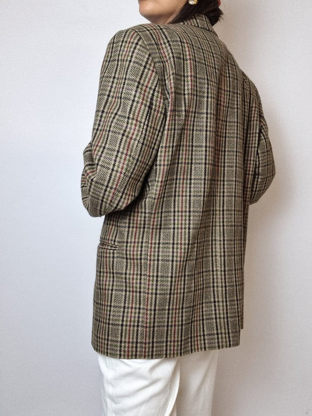 Veste blazer vintage à carreaux verts et rouges M/L