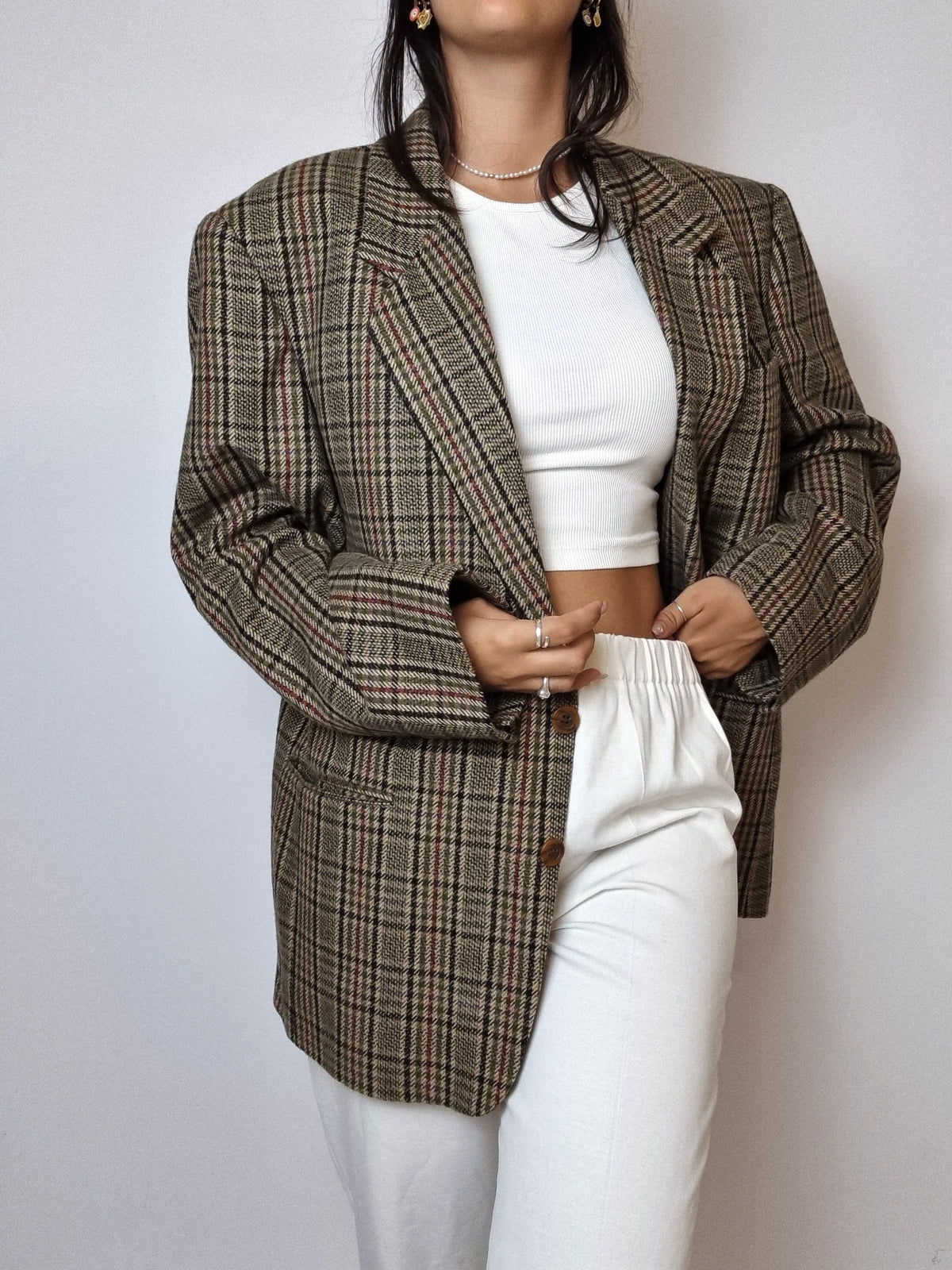 Veste blazer vintage à carreaux verts et rouges M/L