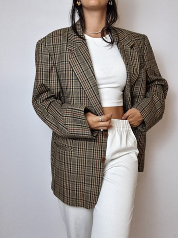 Vintage green and red checkered blazer jacket M/L