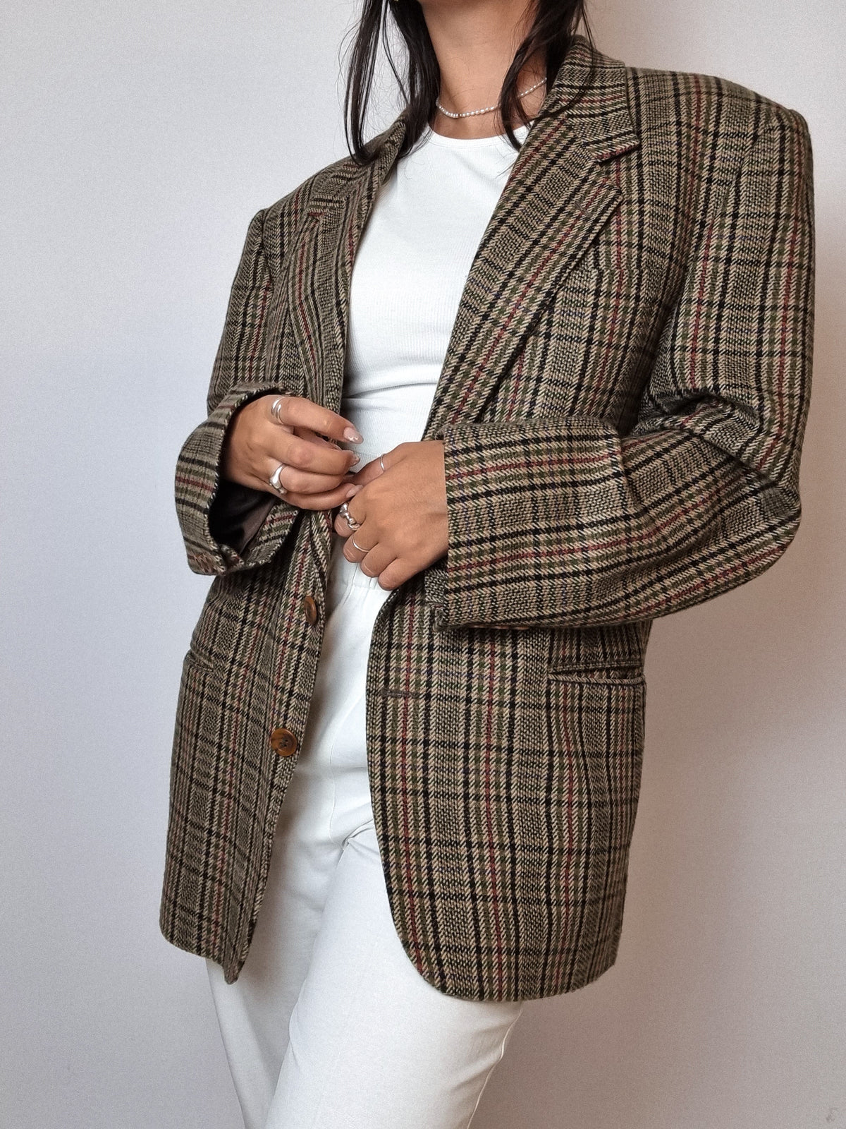 Veste blazer vintage à carreaux verts et rouges M/L
