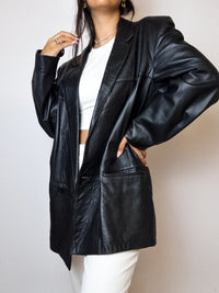 Veste blazer en cuir vintage noir M