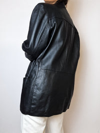 Veste blazer en cuir vintage noir M