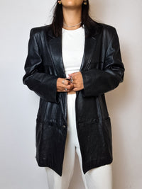 Veste blazer en cuir vintage noir M