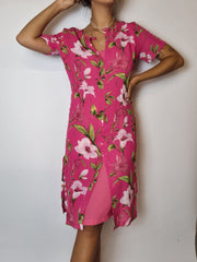 Fuchsia-Kleid mit Vintage-Blumen S/M