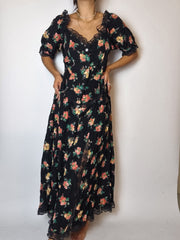 Robe noire à fleurs vintage M/L