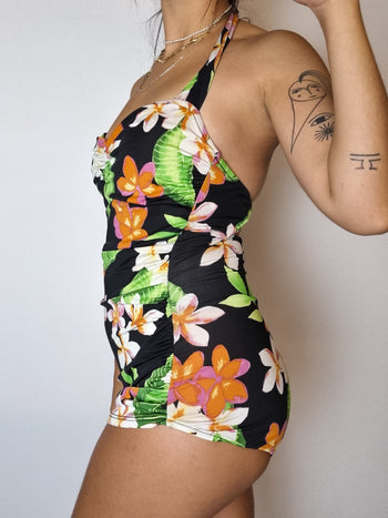 Maillot de bain noir tropical M/L