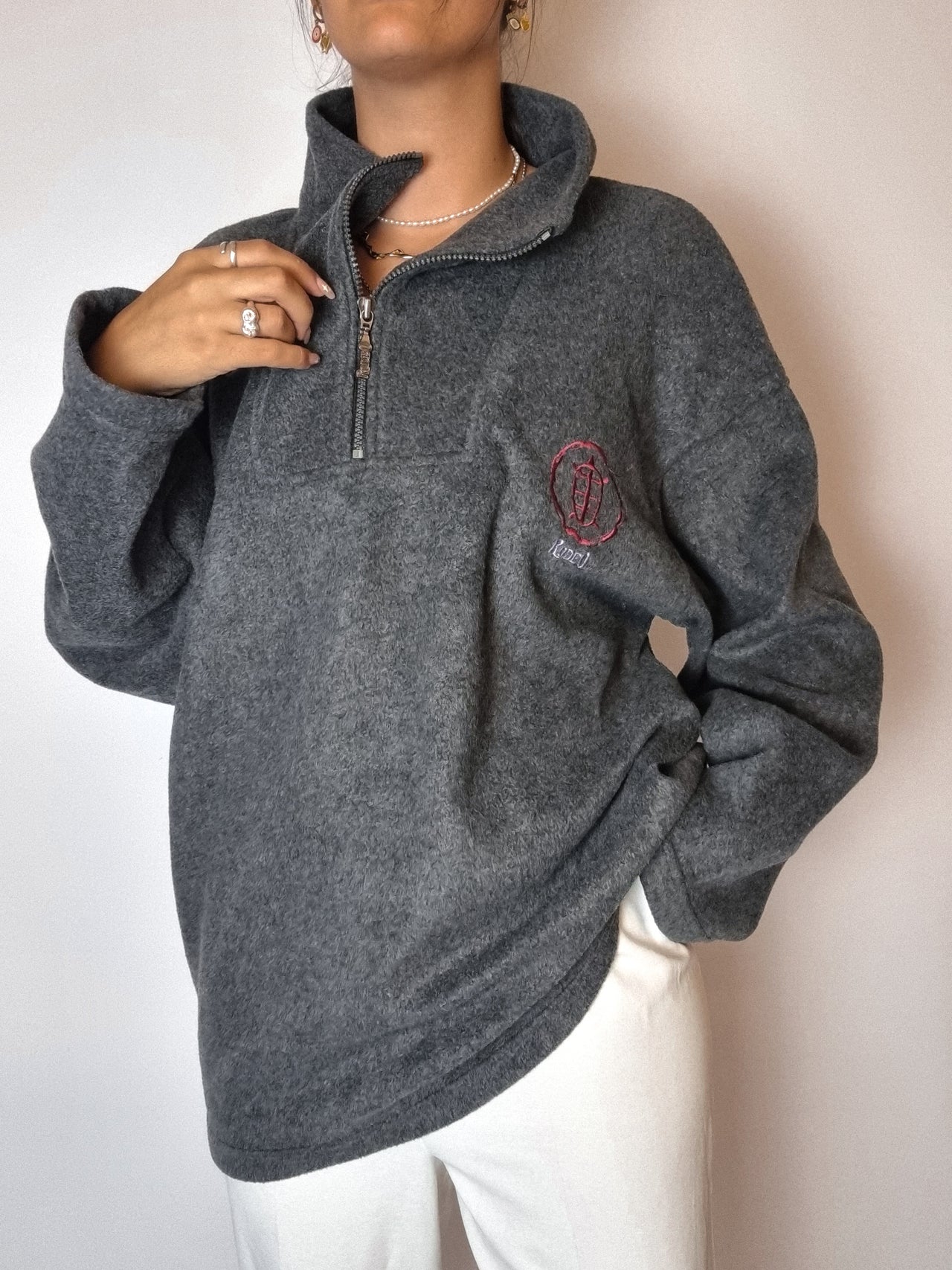 Gray fleece with vintage zip M/L 