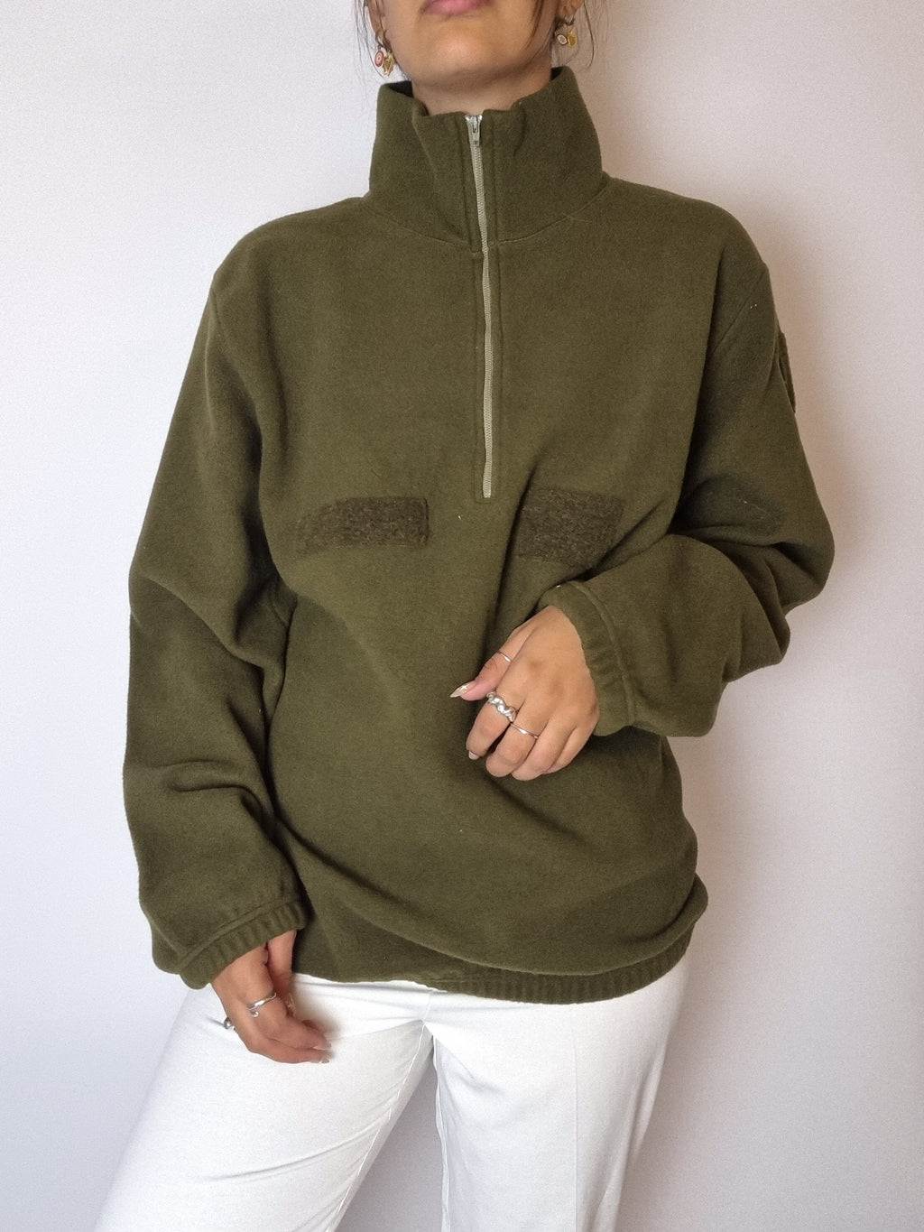 Polaire khaki à zip vintage S/M