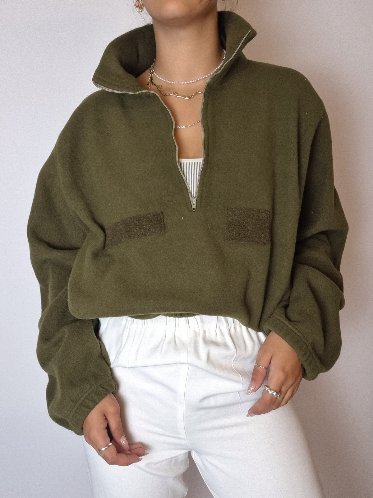 Khaki fleece with vintage zip S/M 