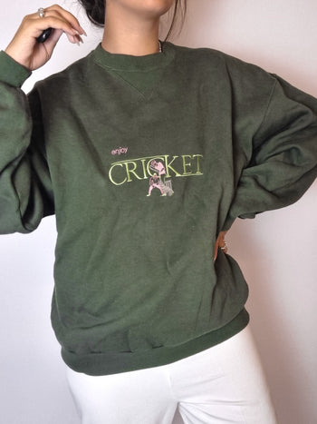 Khaki embroidered sweater with vintage fleece filling M 