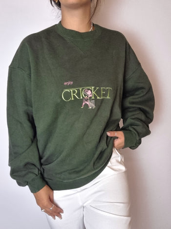 Khaki embroidered sweater with vintage fleece filling M 