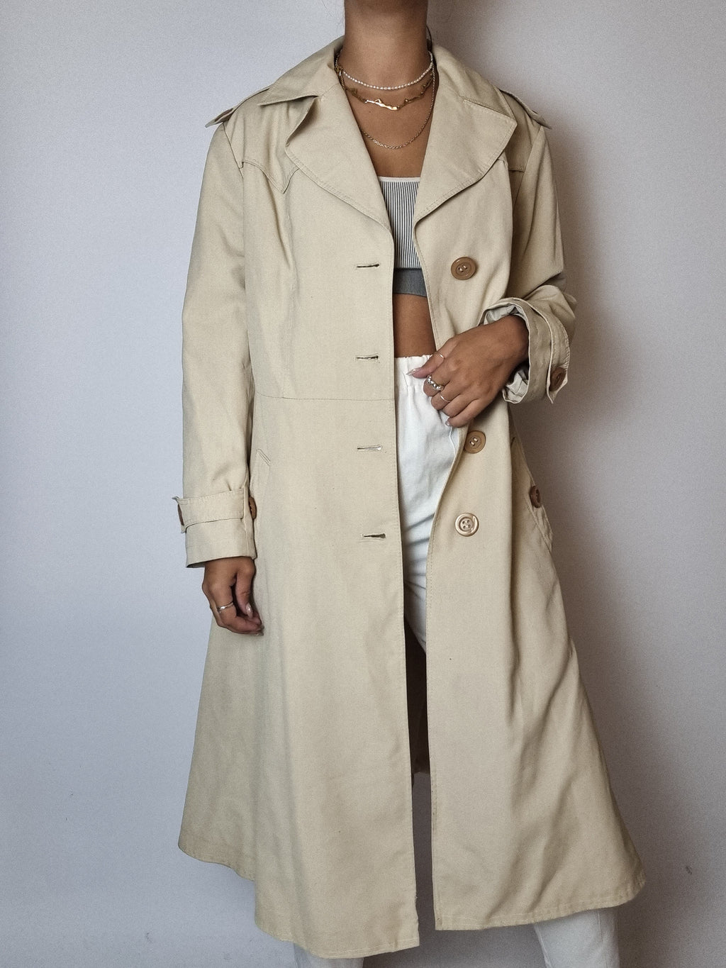 Vintage hellbeiger Baumwoll-Trenchcoat S/M 