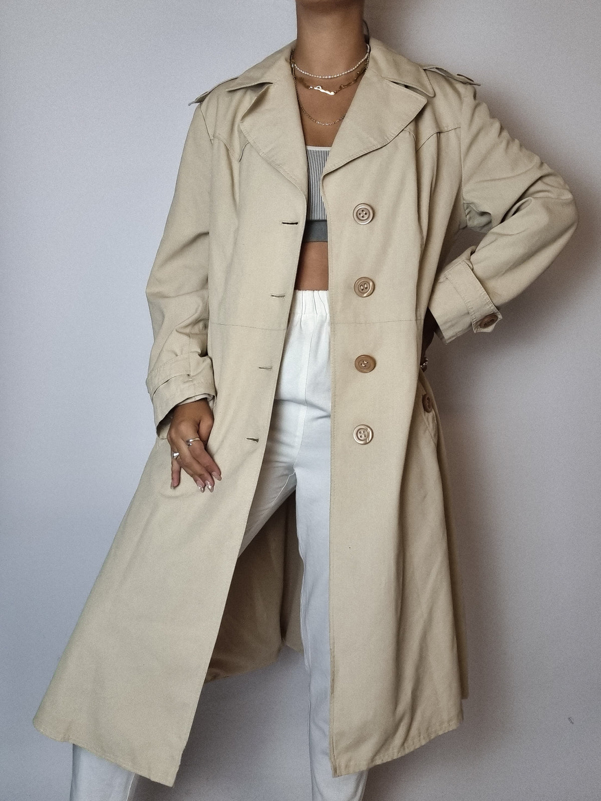 Vintage hellbeiger Baumwoll-Trenchcoat S/M 
