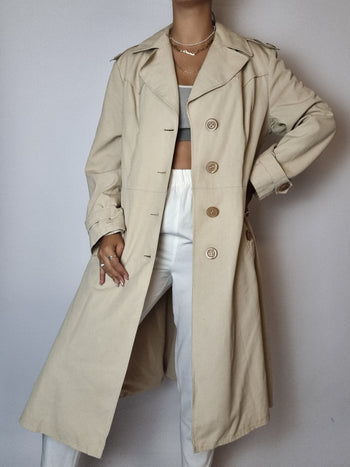 Trench coat vintage beige clair en coton S/M