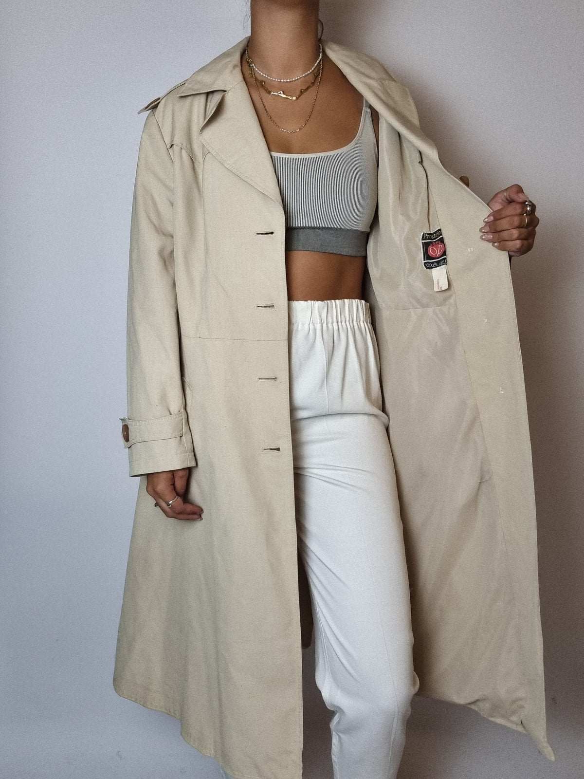 Vintage hellbeiger Baumwoll-Trenchcoat S/M 