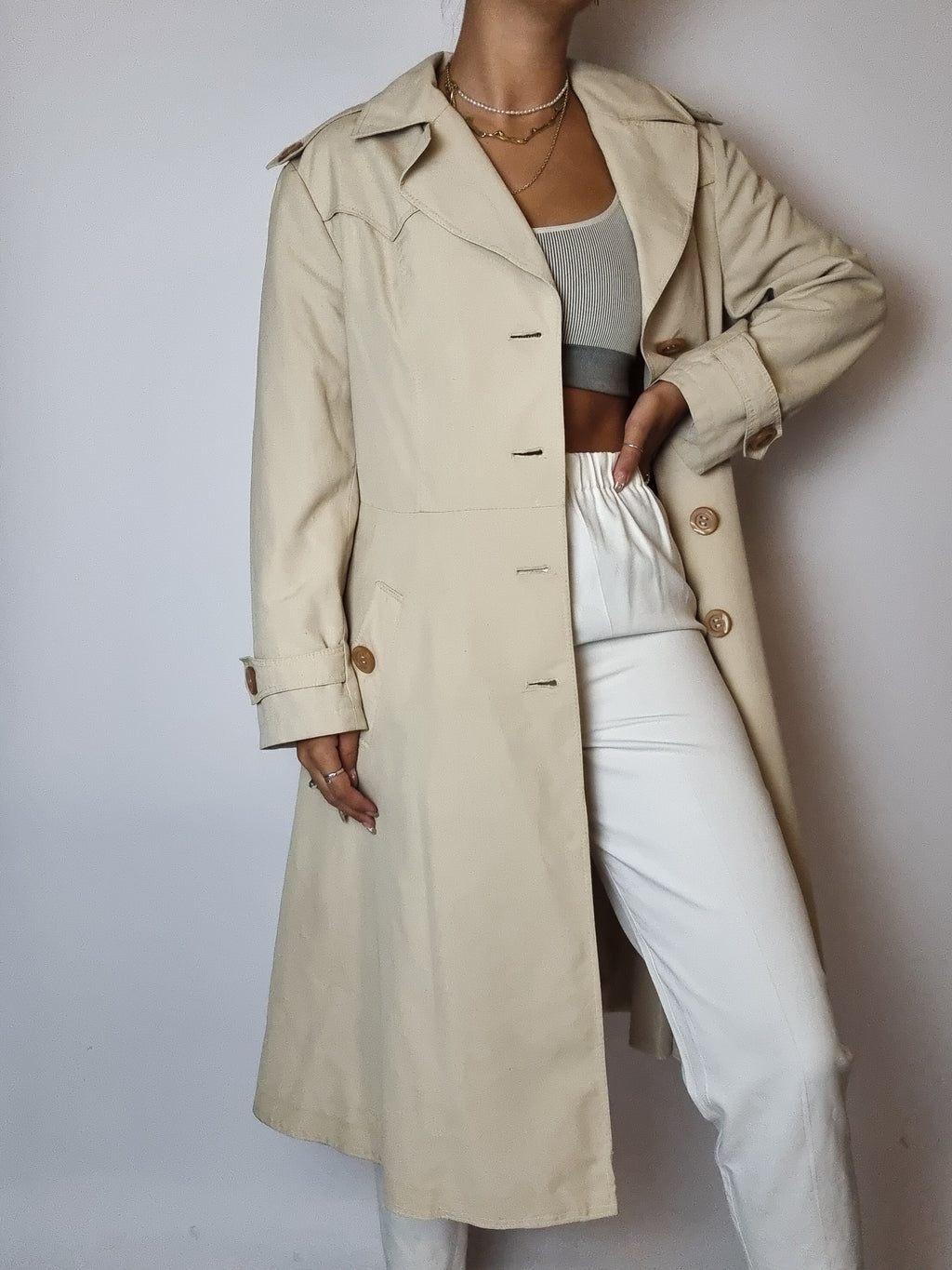 Vintage hellbeiger Baumwoll-Trenchcoat S/M 