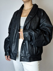 Vintage black leather bomber jacket L 
