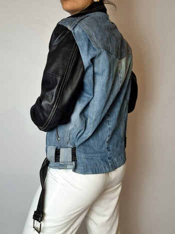 Vintage bi-material leather and denim perfecto S 