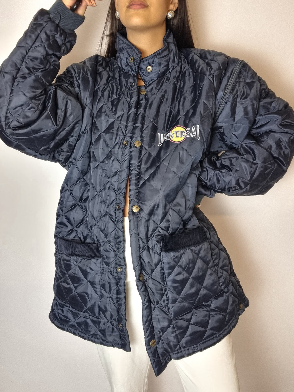 Navy blue convertible quilted jacket M 