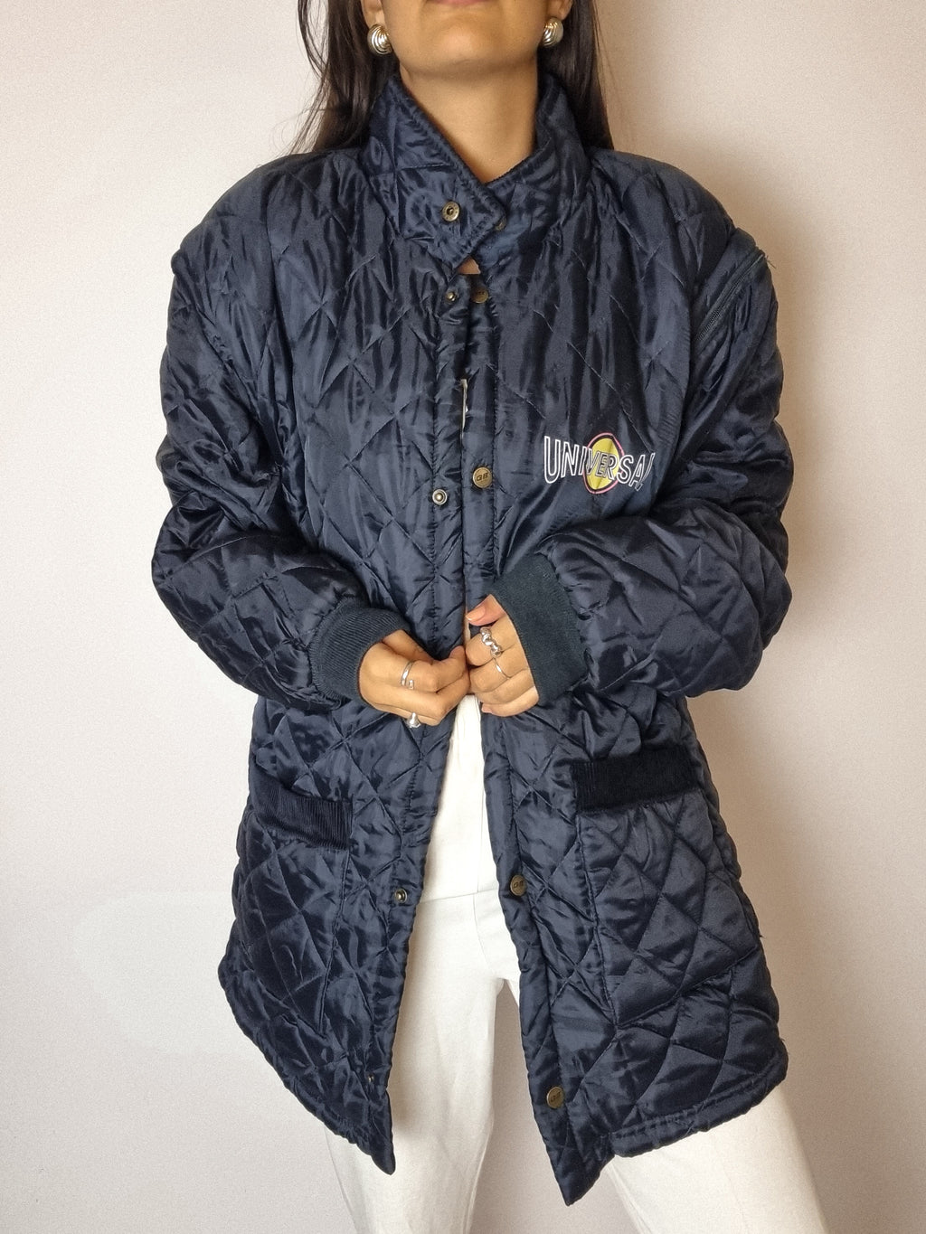 Navy blue convertible quilted jacket M 