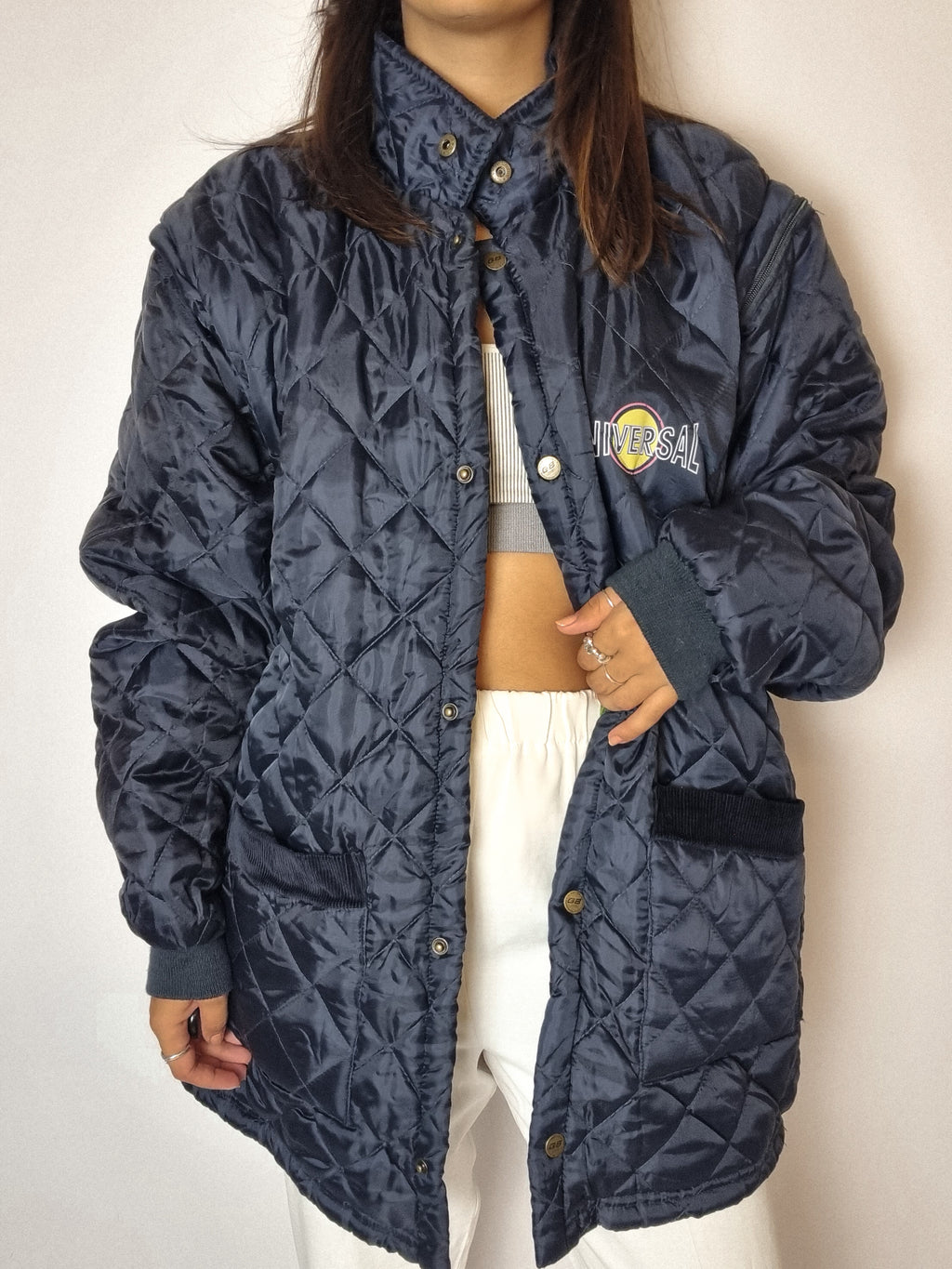 Navy blue convertible quilted jacket M 