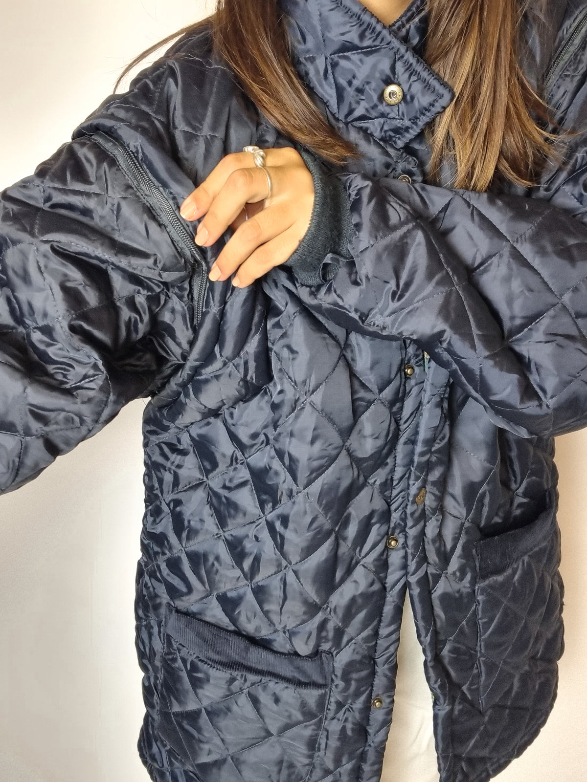 Navy blue convertible quilted jacket M 