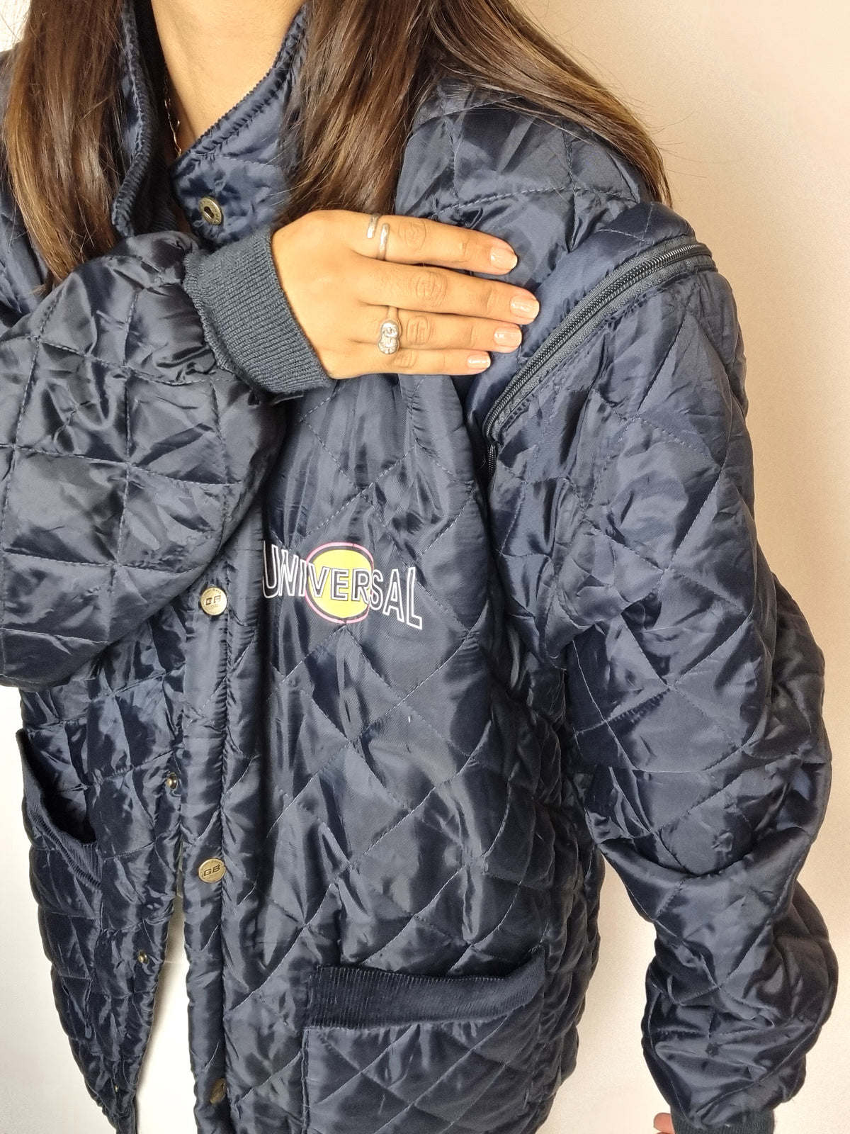 Navy blue convertible quilted jacket M 