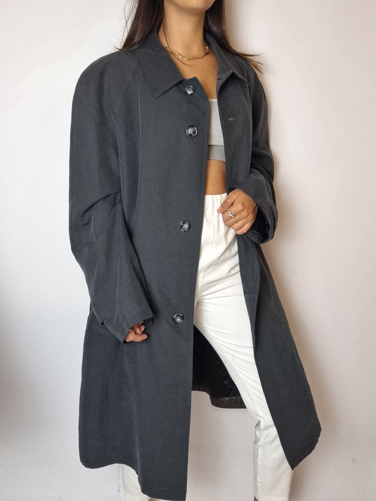 Vintage-Leder-Trenchcoat M 