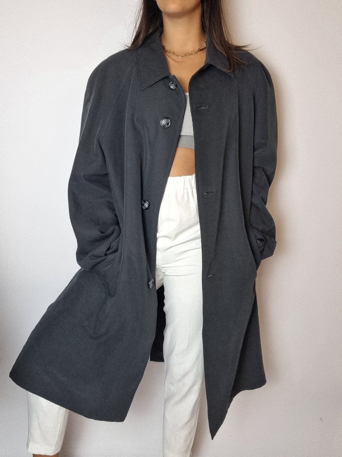 Vintage-Leder-Trenchcoat M 