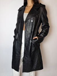 Vintage schwarzer Leder-Trenchcoat S/M 