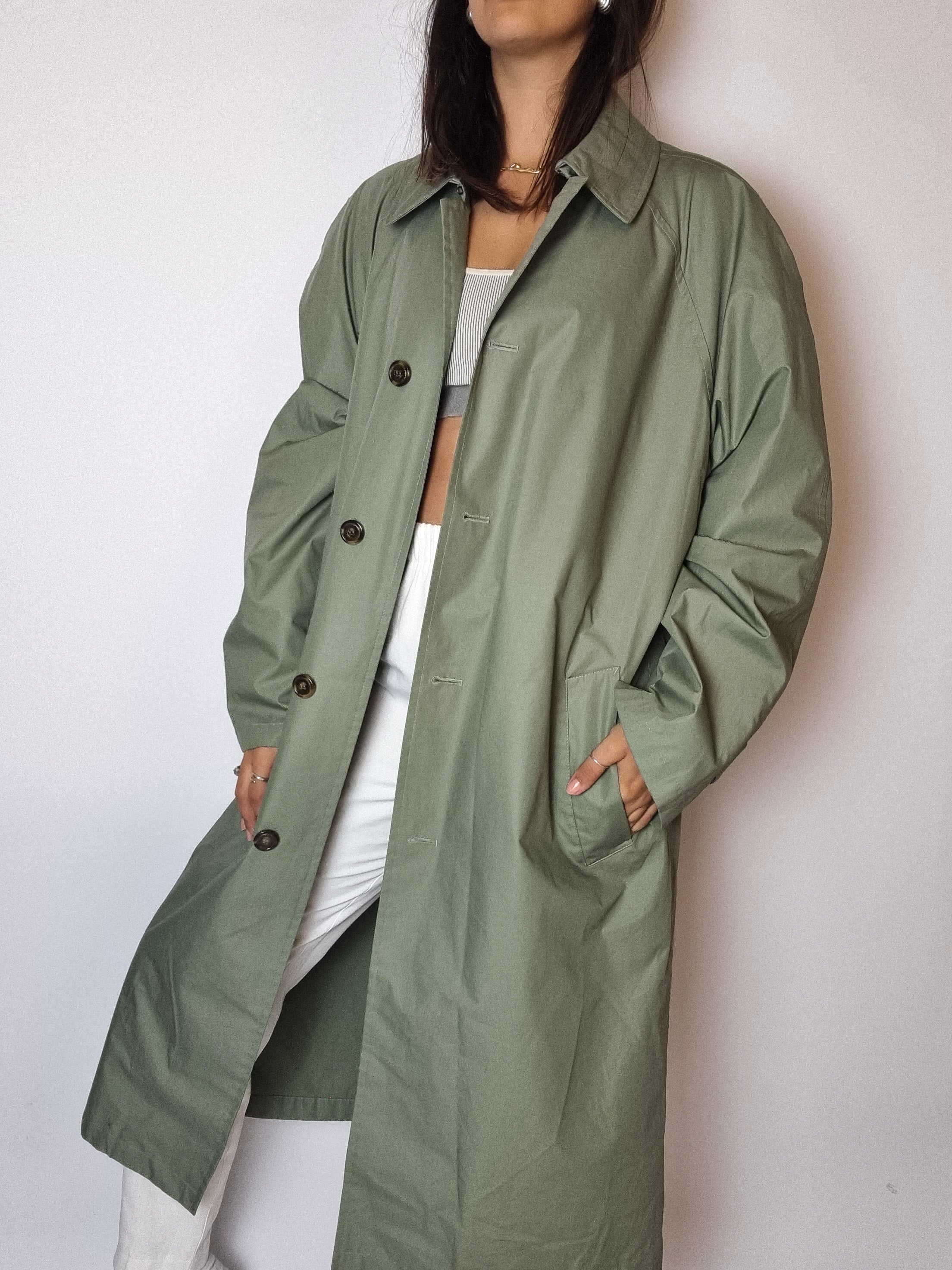 Vintage green/gray trenchcoat M/L 