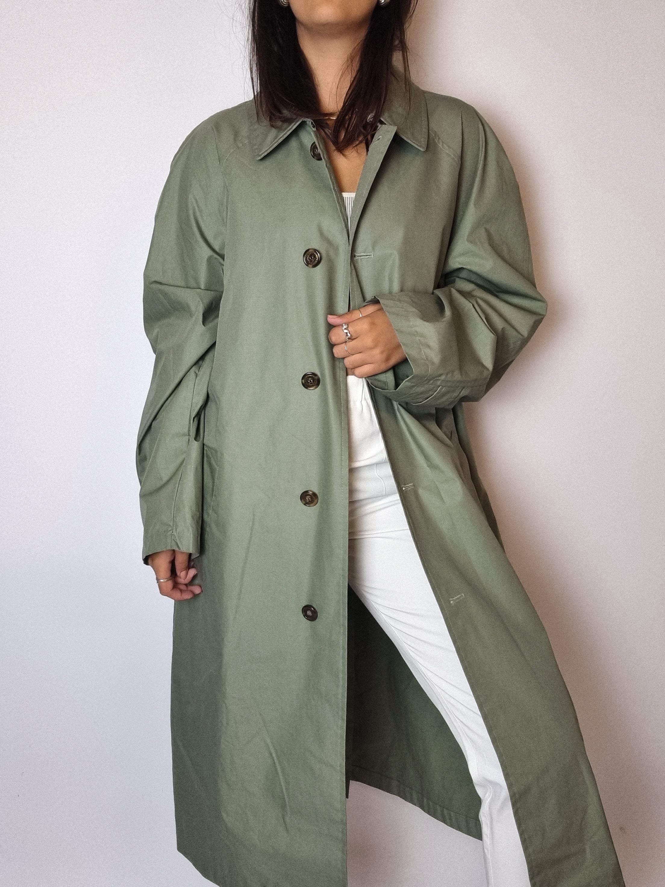 Vintage green/gray trenchcoat M/L 