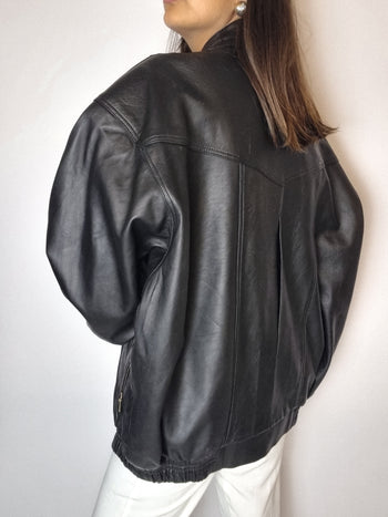 Bomber en cuir noir vintage M/L