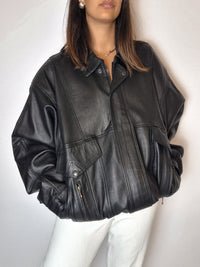 Vintage Bomberjacke aus schwarzem Leder M/L 