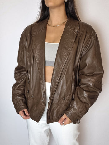 Bomber en cuir brun vintage S/M