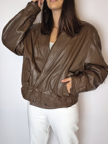 Bomber en cuir brun vintage S/M