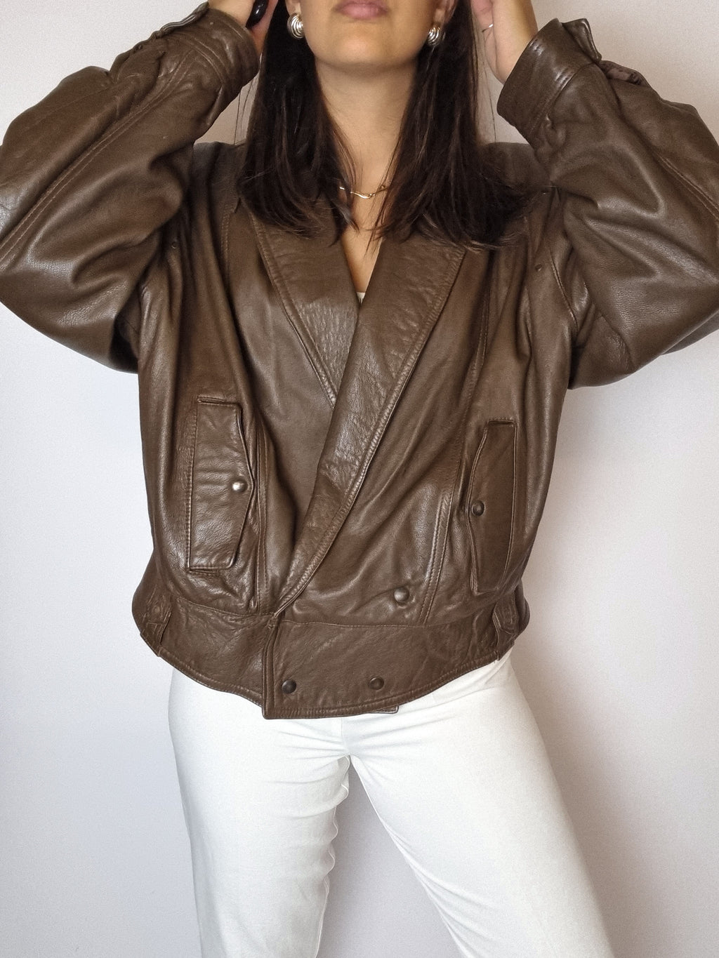 Vintage brown leather bomber jacket S/M 