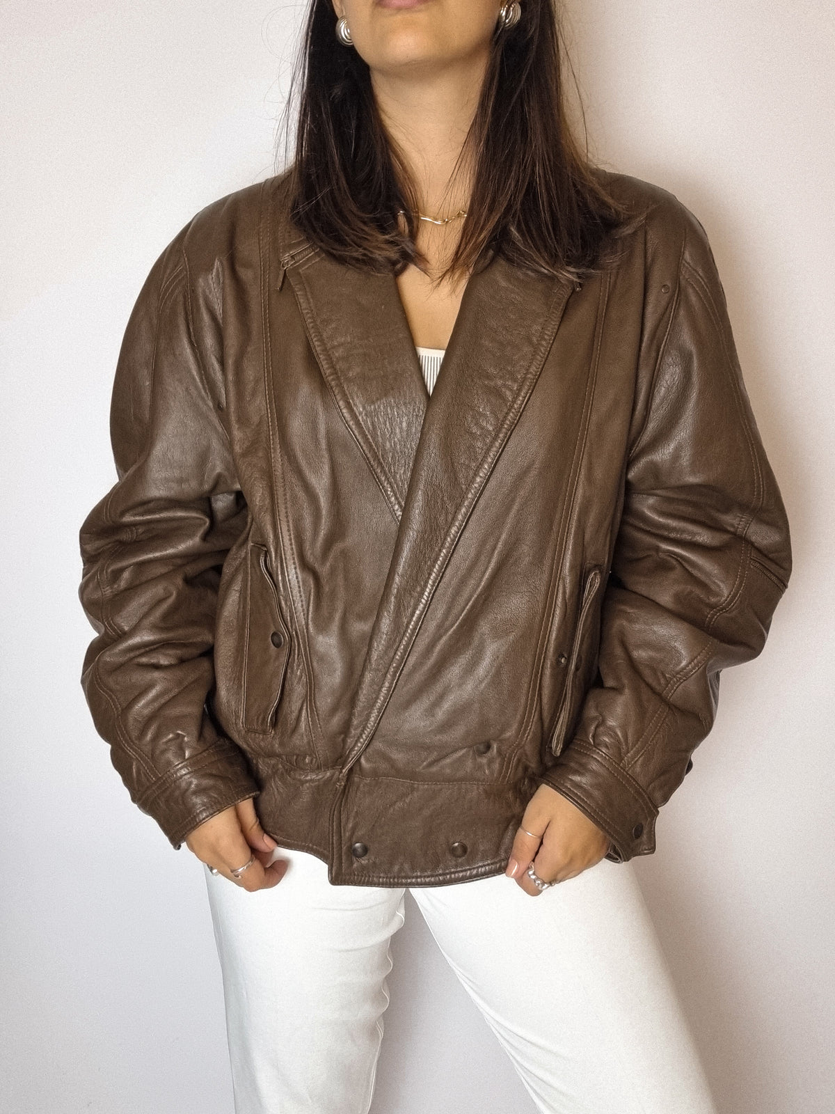 Vintage brown leather bomber jacket S/M 