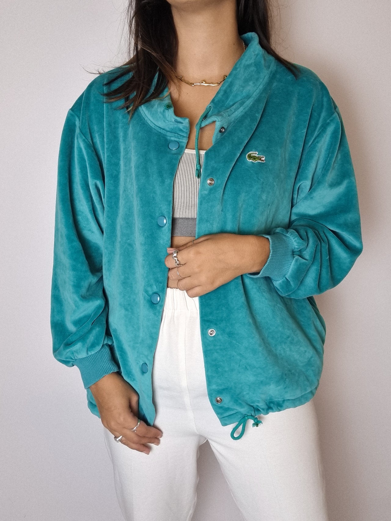 Veste en velours bleu turquoise Lacoste vintage M