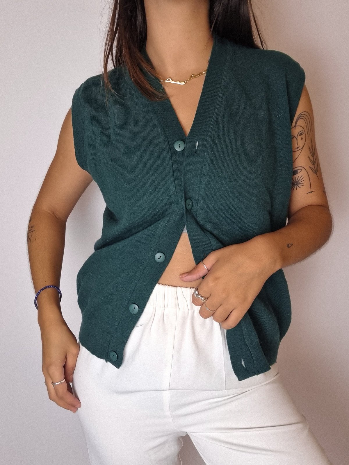 Gilet en laine vert Vintage S/M