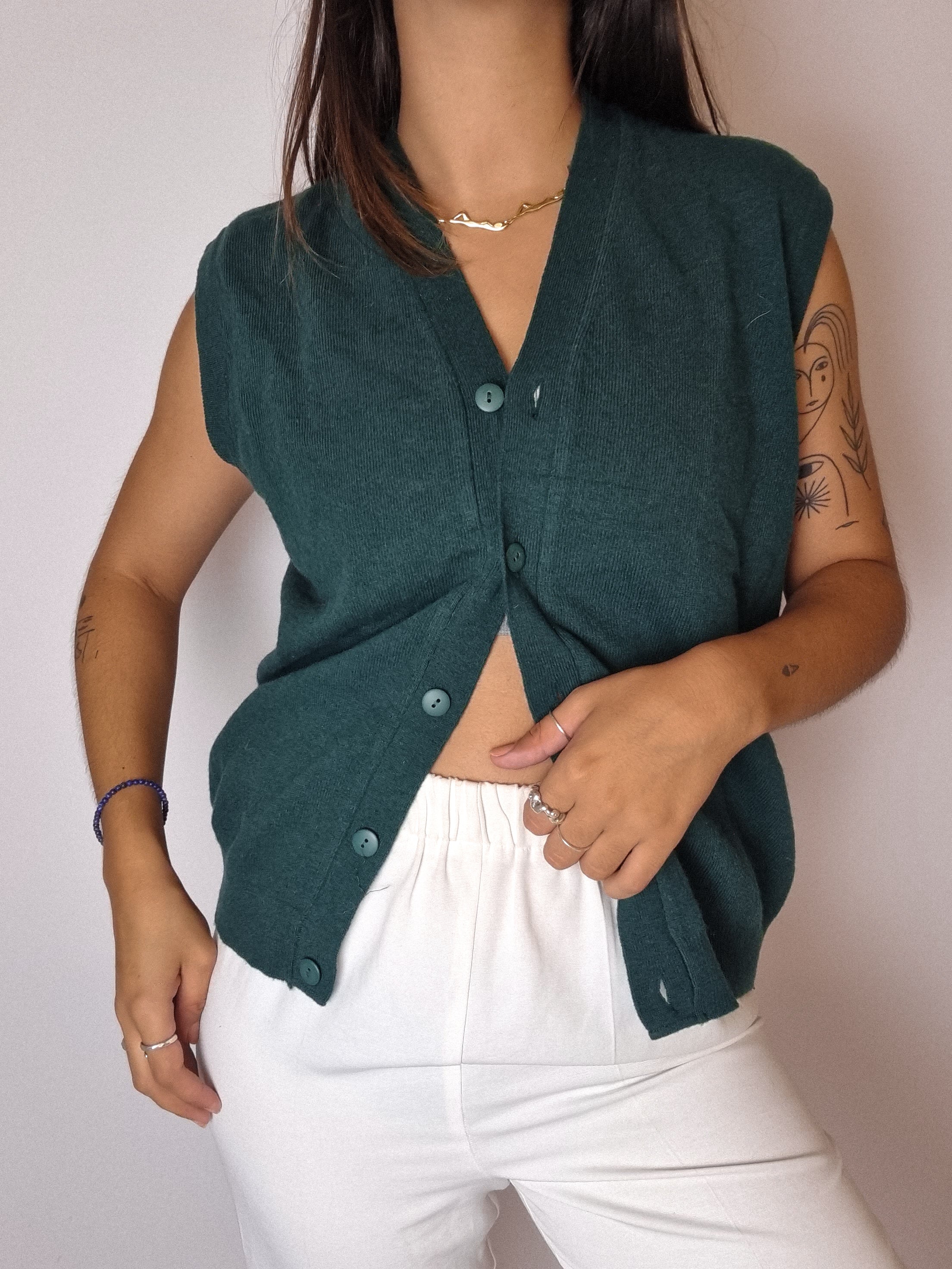 Gilet en laine vert Vintage S/M