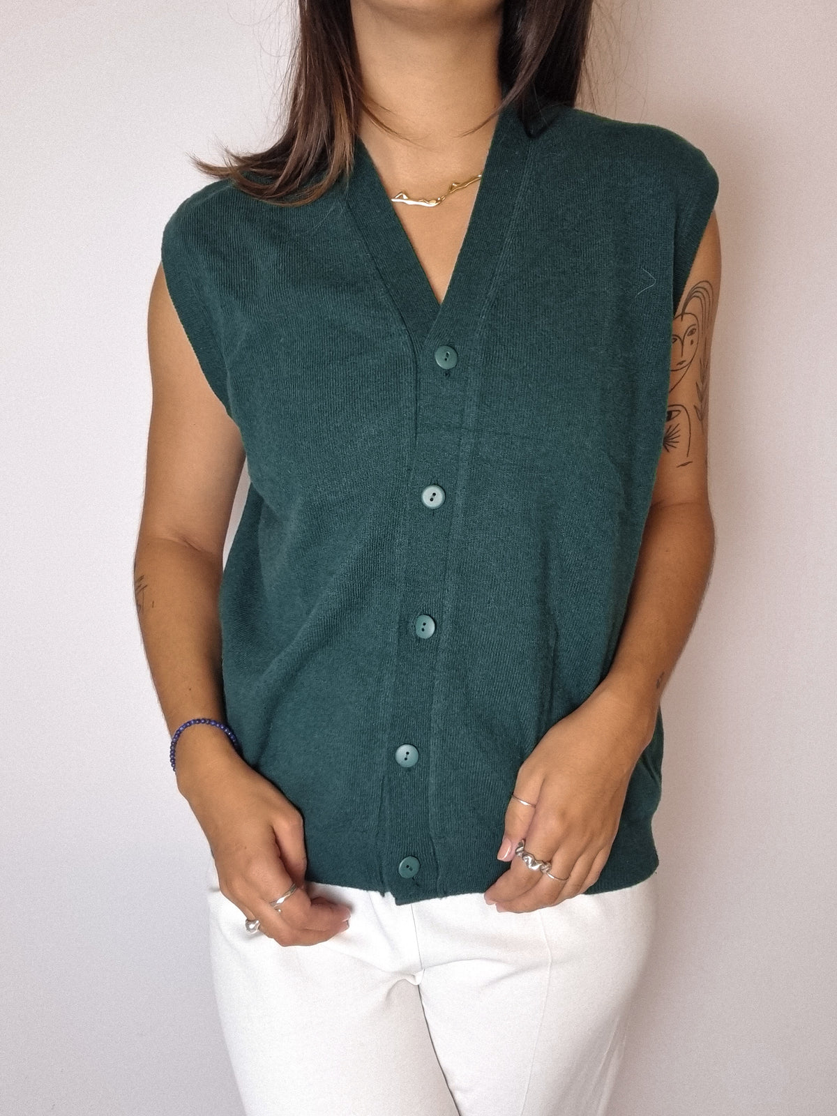 Gilet en laine vert Vintage S/M