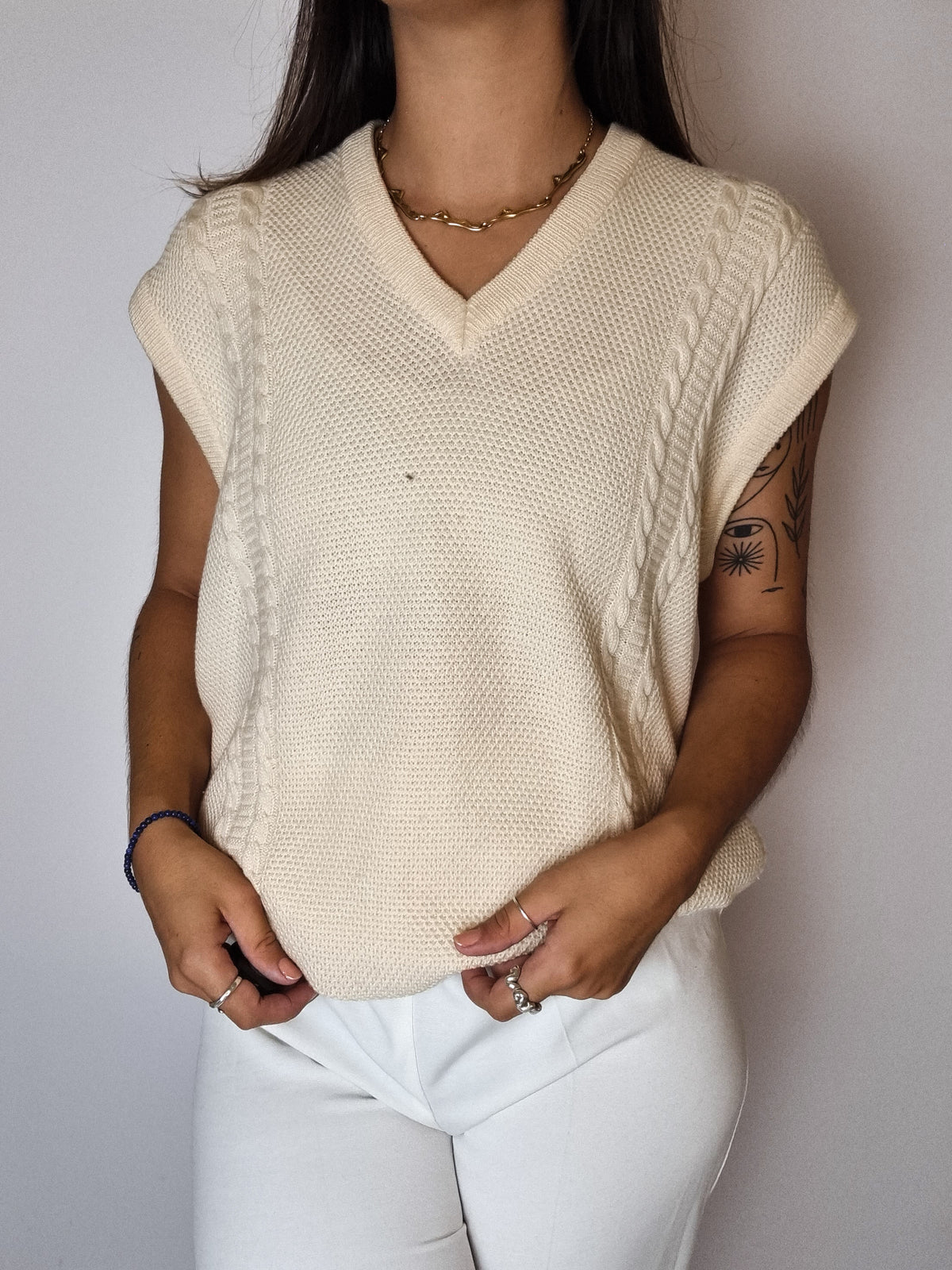 Gilet en laine blanc cassé Vintage M/L
