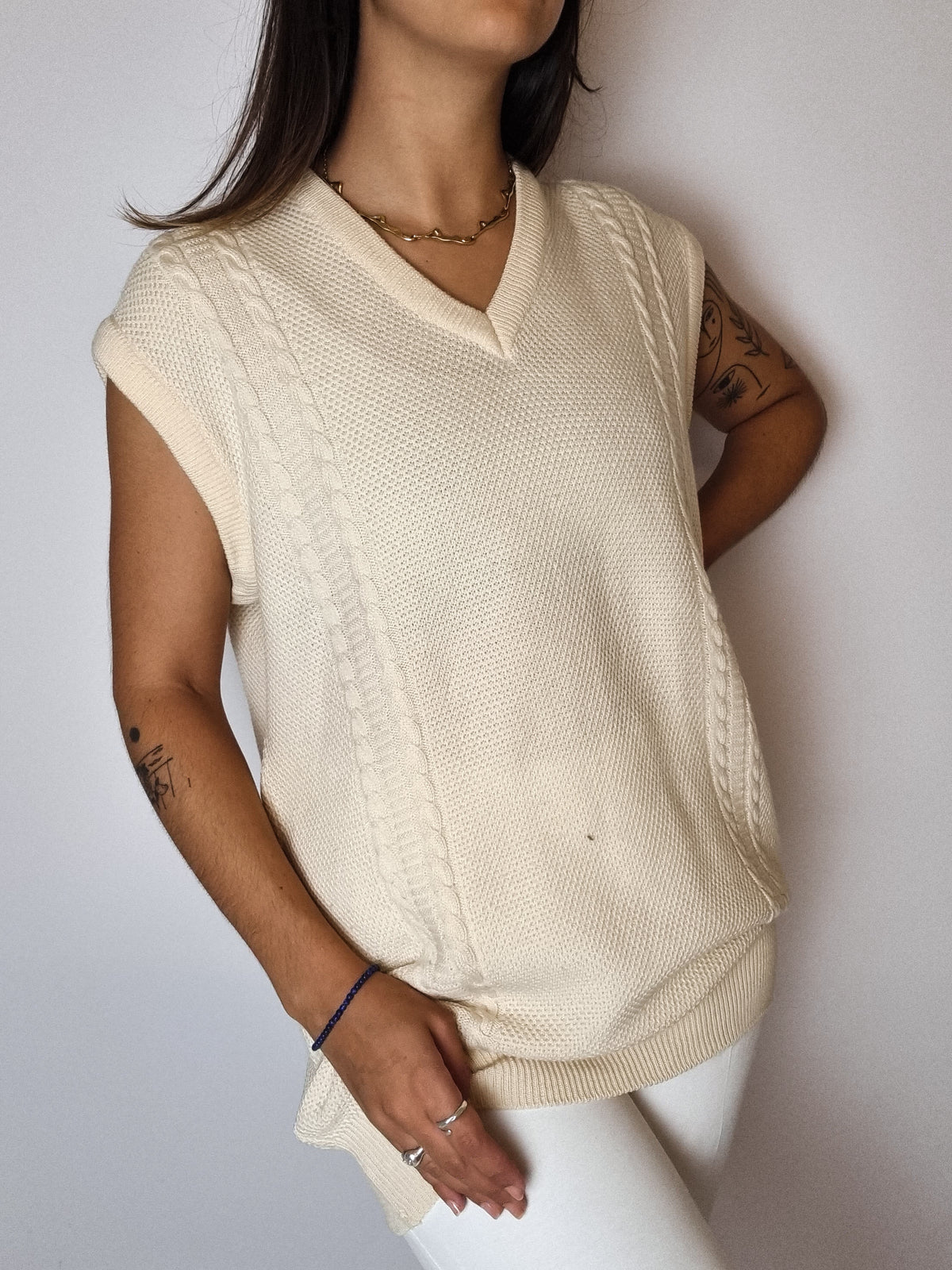 Gilet en laine blanc cassé Vintage M/L