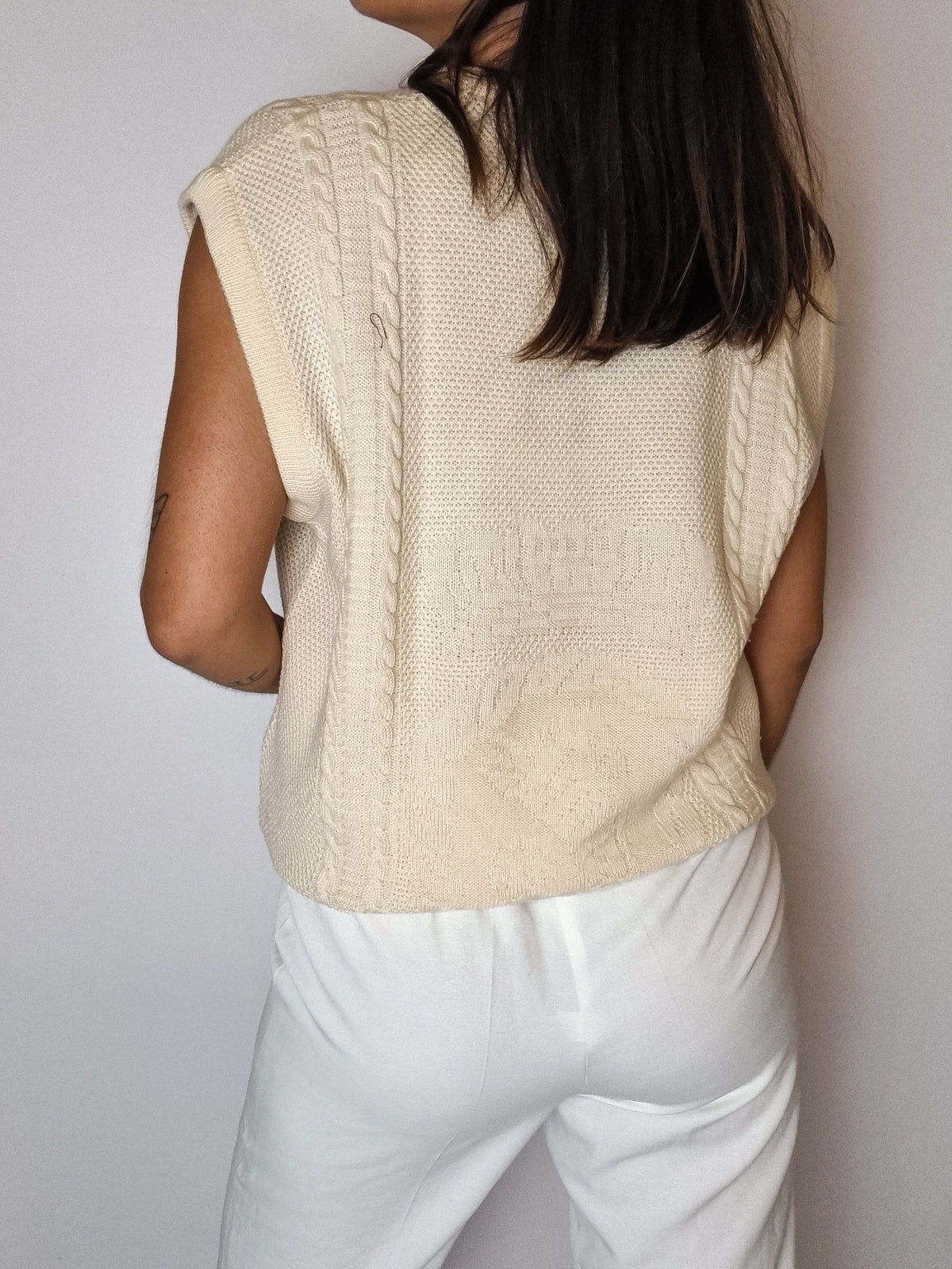 Gilet en laine blanc cassé Vintage M/L