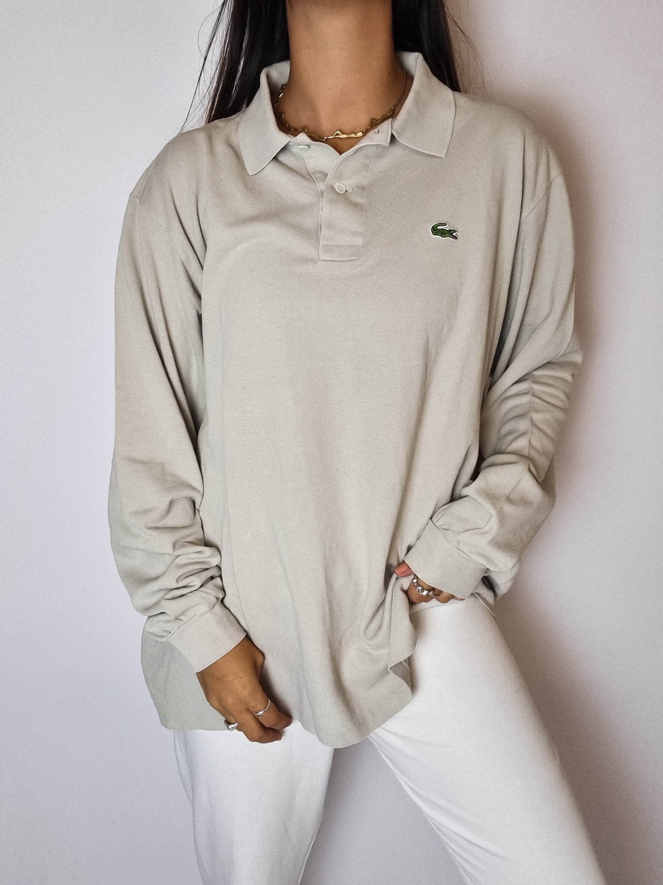 Polo Lacoste beige manches longues M