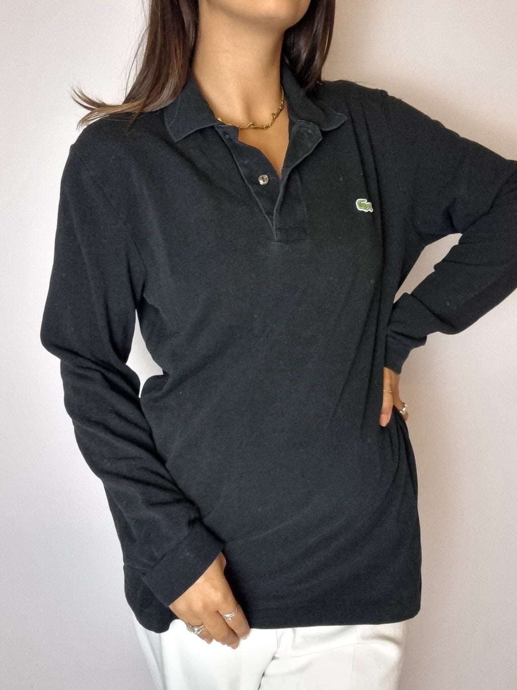 Polo Lacoste noir manches longues S