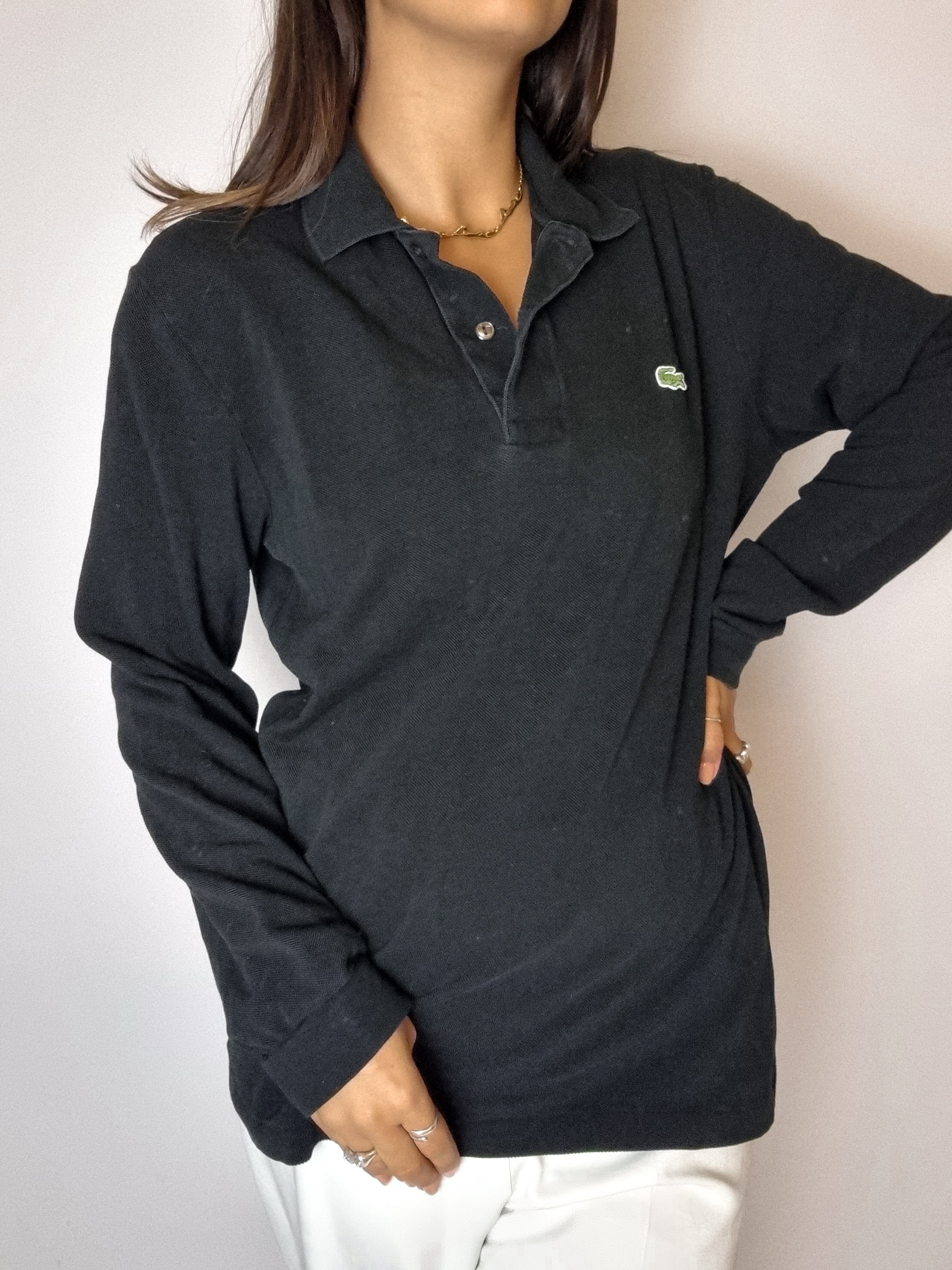 Polo Lacoste noir manches longues S