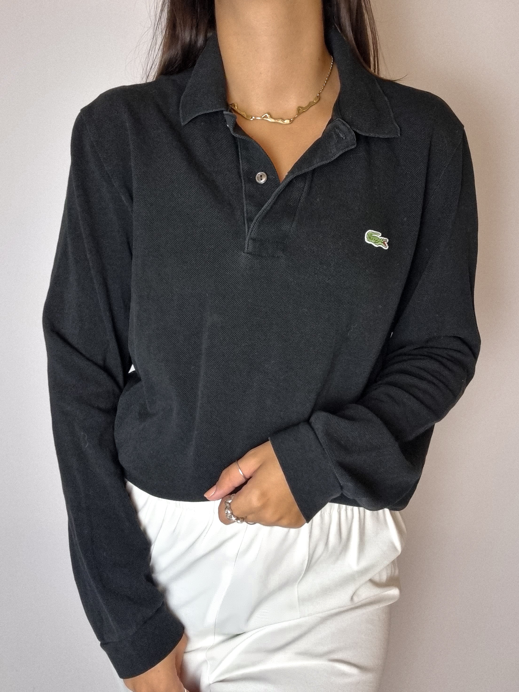 Polo Lacoste noir manches longues S